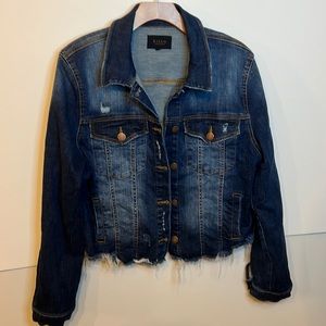 RISEN destructed dark denim Jean jacket large